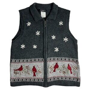 Southern Lady Holiday Embroidered Cardinals Ugly Christmas Sweater Vest Size M